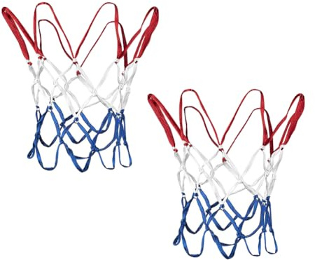 JIHUOO Basketballkorbnetz, 8 Schlaufen, klein, Rot, Weiß und Blau, 2 Stück, für den Außenbereich, Basketballkorb, Netz, Ersatz