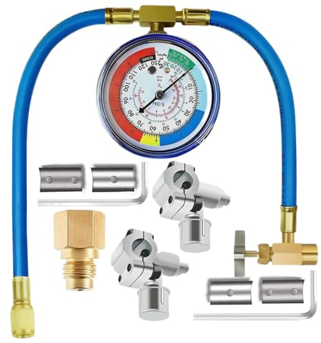 Kit di ricarica per aria condizionata, kit di ricarica AC – set di tubi con valvola di perforazione e punta per gas refrigerante manutenzione stagionale officina domestica uso