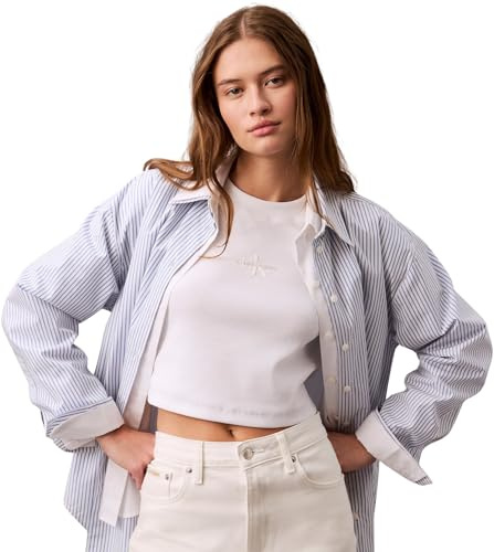 Calvin Klein Women's MONOLOGO Baby Rib TEE LV047AB802YAA008 Tees, White, XL