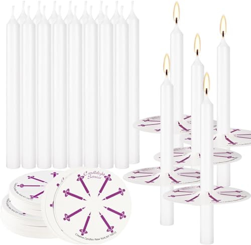 LIVEN 200 pcs Church Candles with Drip Protectors for Devotional Candlelight Vigil Service, Unscented White 5 H X 1/2 D, No Smoke, Shabbat, Praye