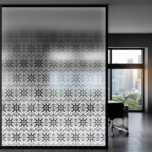 Fensterfolie Blickdicht 30x100CM Schwarzes Muster Sichtschutzfolie Fenster von Aussen Anti-Uv,Fenster Folie Blickschutz für Badezimmer, Duschkabine Sowie Türen, Umkleide