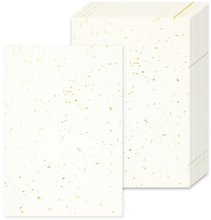 Acidea 50 Blatt Elfenbein A4 Papier, 120g/m²A4 Creme Papier, Einseitiger Gold-Folienflocken Bastelpapier Tonpapier Urkundenpapier Verwendet für Fotoalbum Menükarte Schreiben Einladungen Briefe