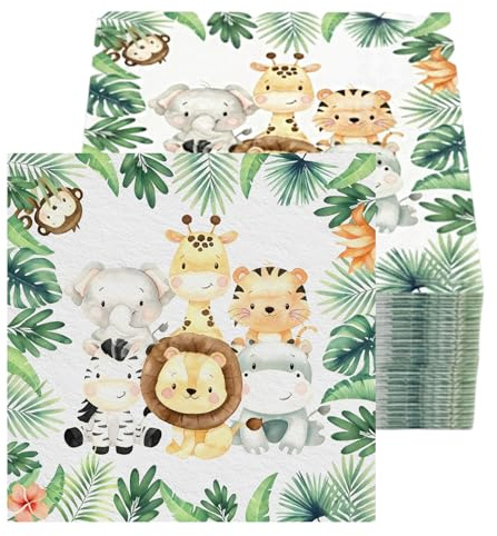 40 Stück Dschungel Servietten 33x33cm, Weiche & Farbfeste Party Servietten mit Tier-Motiven, Ideal für Kindergeburtstag, Dschungel-Party und Tischdeko, Perfekt für Jungen & Mädchen (Waldtiere)