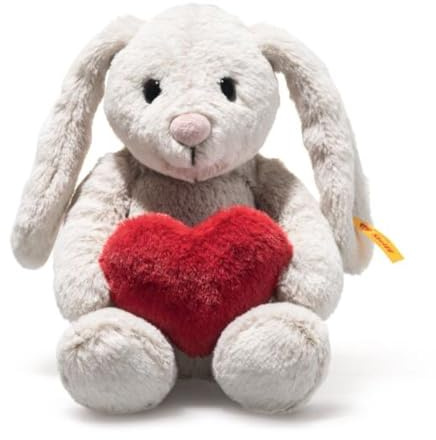 Steiff Hoppie Hase mit Herz 16cm hellgrau, Plüschtier Hase mit Schlappohren, Soft Cuddly Friends, flauschiges Stofftier zum Kuscheln und Spielen, Kuscheltier für Mädchen und Jungen, waschmaschinenfest