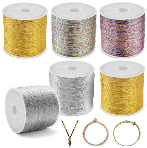 Set da 6 Rotoli di Filo Metallico per Gioielli e Bigiotteria Fai da Te, 0,4 mm x 100 m, 600 m Totali, Cordoncino Dorato e Argentato per Braccialetti, Collane e Uncinetto