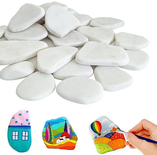 Kontazmi Lot de 20 galets plats à peindre de 5 à 8 cm - Galets décoratifs - Pour la plage, le jardin, la peinture colorée