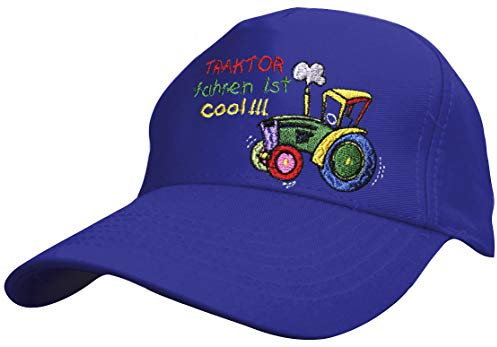 Fan-O-Menal Baumwollcappy - Kinder Cap mit Buntem Stick - Traktor Fahren ist cool - 69116 blau - Baumwollcap Baseballcap Schirmmütze Hut Kids