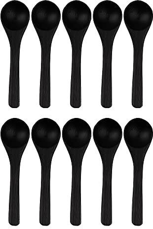 BambooMN Brand - Black 3.5 Round Head Small Solid Bamboo Spice/Salt/Sugar Spoons, 10pcs