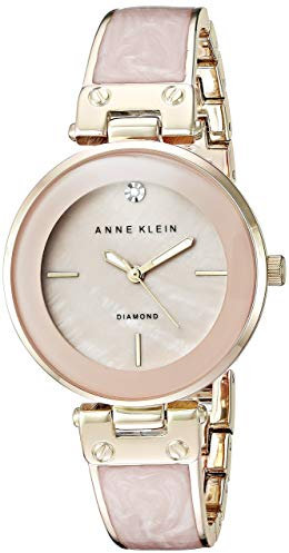 Anne Klein - Orologio da donna a bracciale rigido, con quadrante con vero diamante, Rosa