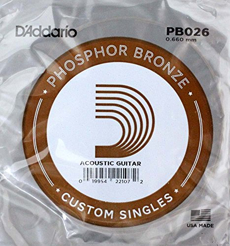 D'Addario PB026, cuerda individual para guitarra acústica, entorchada en bronce fosforado, .026