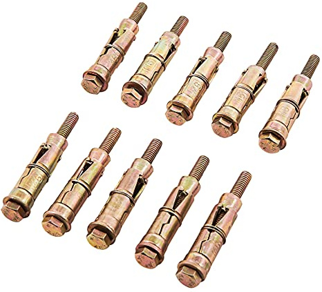 Amtech 10pc M6 x 60 mm Expansion Bolts, Corrosion-Resistant Zinc Finish, for Strong Fixing in Concrete, Stone or Brickwork Applications.