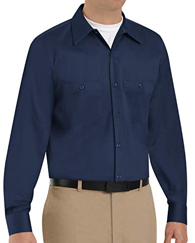 Red Kap Men's Wrinkle-Resistant Cotton Work Shirt, Navy, Large