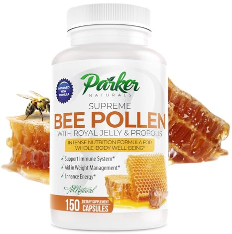 Parker Naturals Supreme Bee Pollen Capsules, 3520 mg Royal Jelly, Bee Pollen, and Bee Propolis Capsules, Natural Bee Pollen Supplement for Adults, 150 Capsules