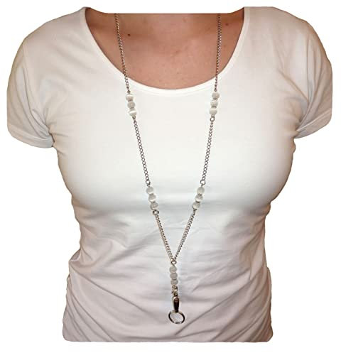 verstecktem Hohl Perlen Kette Lanyard Halskette, 86,4 cm ID Badge Holder, Damen Fashion Lanyard White Breakaway