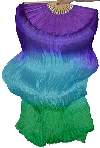 Tanzbekleidung & Accessories Schleierfächer Tanz Fächer Fächerschleier Seidenfächer Flügel Bauchtanz 1 Paar Blau-Türkis-Grün