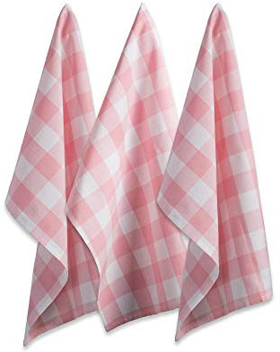 DII Buffalo Check Kitchen Collection - Juego de Toallas de Cocina clásicas de Granja, 20 x 30 Pulgadas, Rosa y Blanco, 3 Piezas
