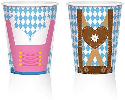 Amscan 9903499 - Party-Becher Bierfest, 8 Stück, Füllmenge 250 ml, Bayern, Pappbecher, Trinkbecher, Einweggeschirr, Motto-Party