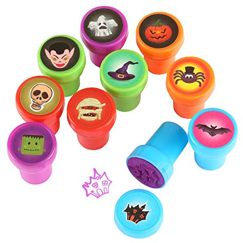 Kesote Stempelset Halloween, 10 Stück Kinder Selbstfärbend Stempel Halloween Dekoration für Spiel Spaß Hobby, Orange und Lila