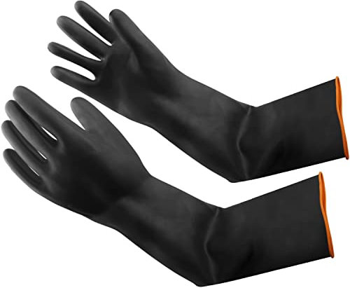 Eiito SäUrefeste Handschuhe Gummihandschuhe Lang Schutz AlkalibestäNdigkeit Handschuhe Industrie Chemie Handschuhe Schwarz,55cm-22inch