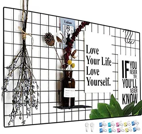WJSX Pinnwand Gitter Schwarz,Wandgitter,DIY Eisen Gitter,Multifunktionale Gitterwand,Memotafeln Hängen in der Familie, Küche, Büro und so weiter (40 * 80cm)