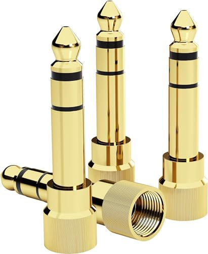 bestune 5Pcs Gold Plated Stereo Phone Screw-On Adapter 6.35mm (1/4 Inch) Male to 3.5mm (1/8 Inch) Female Audio Adapter
