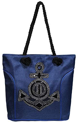 ChamCham Damen-Handtasche Baststoff Anker Schultertasche Henkeltasche 44x35cm