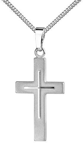 JEVELION Kreuz-Anhänger-Kreuz in Kreuz teilmattiert mit Kette für Damen, Herren und Kinder als Ketten-Anhänger 585 Gold, 333 Gold oder 925 Silber zur Auswahl mit Panzer-Kette und Schmuck-Etui