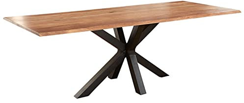 SAM Baumkantentisch 280 x 100 cm Spyro, Akazienholz naturfarben & massiv, Esszimmertisch mit mattschwarzem Spider-Metallgestell, Platte 26 mm