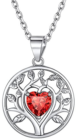 ChicSilver 925 Sterling Silver Tree of Life Birthstone Pendant Necklace for July Women Simulated Ruby Birth Stone Jewelry