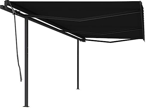 vidaXL Gelenkarmmarkise Einziehbar mit Pfosten Markise Sonnenmarkise Balkonmarkise Sonnenschutz Sichtschutz Terrasse Garten 6x3m Anthrazit