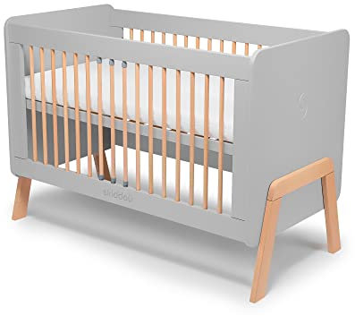 skiddoü Kinderbett Krubb Holzgitterbett höhenverstellbar Sicherheitsgeländer herausnehmbar Sprossen massives Buchenholz Buche on 0 bis 4 Jahre ökologische Farben für Matratzen, 120 x 60 cm