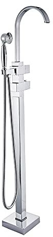 SHUGUANG Thermostatique Robinet de Baignoire sur Pied Cascade Chromé Mitigeur de Baignoire Ilot Autoportante Mitigeur de Douche Au Sol avec Douchette, Monocommande Laiton Robinet de Douche,Style a