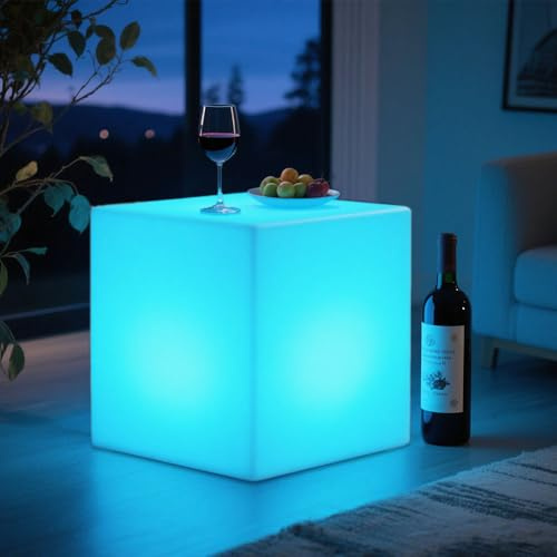 16-inch LED Cube Chair Light, Cordless Rechargeable LED Light Up Cube Seat