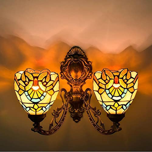 BOTOWI Wandleuchte Im Tiffany-Stil Buntglas 6 Dekorative Wandlampe Spiegel Frontlampe Feste LED-Kunstbeleuchtung Wandleuchte Für Flur Schlafzimmer Vanity Light,Baroque