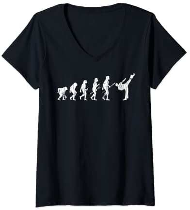 Damen Taekwondo Evolution Lustiger schwarzer Gürtel Kampfsport-Grafik T-Shirt mit V-Ausschnitt