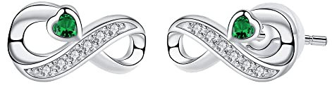 Arrebol Unendlichkeit Ohrringe Damen 925 Sterling Silber Infinity Ohrstecker mit Grün Herz Zirkonia Ohrschmuck Für Frauen Mädchen mit Geschenkbox