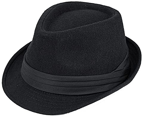 Cappello Classico da Uomo e da Donna, in Tartan Manhattan, Strutturato, Stile Trilby Jazz, Nero, M