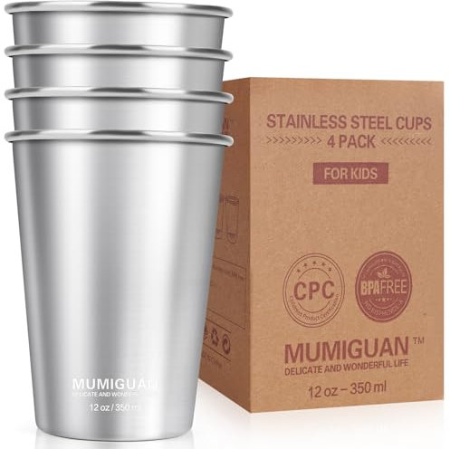 MUMIGUAN Vasos de acero inoxidable para niños de 350 ml (paquete de 4), vasos de acero inoxidable, vasos de acero inoxidable para camping, vasos de metal apilables, sin BPA, apilables, duraderos.