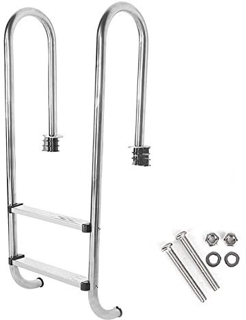 HOBIRD Swimmingpool Leiter 2 Stufen Anti-Rutsch-Pool-Treppe im Boden 304 Edelstahl Silber rostfrost