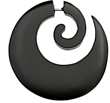 CHICNET Fake Piercing 40mm Ohrring Narraholz Holz Spirale breiter werdend schwarz dunkel braun 0.8mm Edelstahl Pin Dehnschnecke Dehnspirale Tribal Ohrstecker Ohr Schmuck Damen Herren schwarz