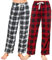 U2SKIIN Pyjamahose Damen lang kariert Schlafhose Schlafanzughosen für Damen Fleece Pyjama Hosen Nachtwäsche Freizeithose mit Taschen (Rot Schwarz Kariert+ Weiß Schwarz Kariert, XL)