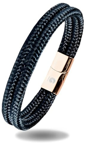 Segeltau Armband Geflochten Nautisch mit Magnetverschluss Seil Armbänder Maritim Surferarmband Galeara Noa (Noa Premio Dunkelblau - Rosegold, 195)
