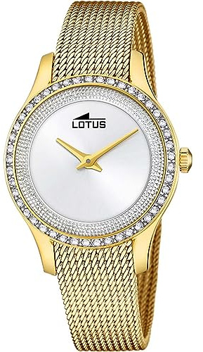 Lotus Damen Uhr Analog aus Edelstahl 316L Gold - Quarzwerk - Mineralglas hochresistent - 5 ATM wasserdicht 18827/1 - Trendy