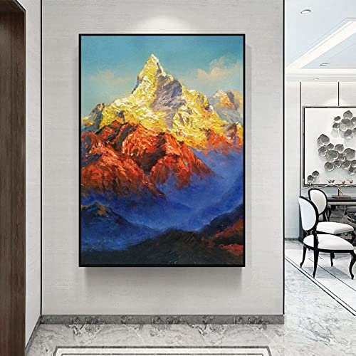 Ölbilder Auf Leinwand Handgemalt,100% Handgezeichnetes, Extra Großes, Stereoskopisches, Strukturiertes Messer-Gemälde, Modernes Abstraktes Goldenes Berg-Acrylbild, Ungerahmt, Pop-Cool-Gemälde, Ku