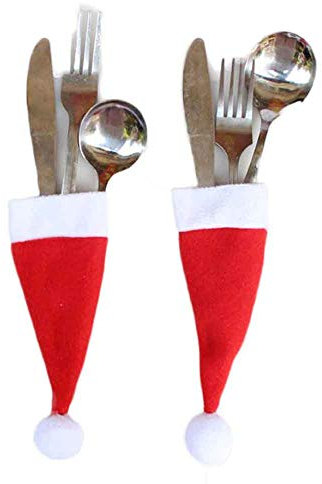 Haohon Juego de Tenedores de vajilla Decorativa de Navidad de 30 Piezas Herramienta de Almacenamiento de Sombrero de Navidad Microondas Baratos Y Pequeños (#04-Red, One Size)