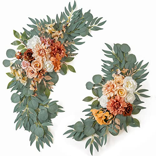 ponatia Wedding Arch Flowers (Pack of 2), Artificial Burnt Orange Flowers for Wedding Welcome Signs Decorations and Arch Flower for Weddings Ceremony Reception (Burnt Orange)
