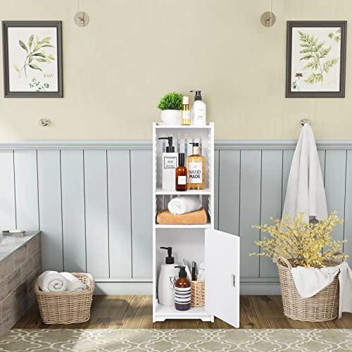 AIIKTOTA Badezimmerschrank Schmal, wc Schrank Schmal Klein, Organizer mit Tür und offenem Regal, Aufbewahrungseinheit Schränke für Schlafzimmer (Modern 2)