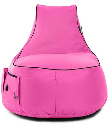 BuBiBag Gaming Sitzsack zum Zocken mit -Anschluss & Taschen, Halterung, Gamer Sessel für Kinder und Erwachsene, Beanbag Indoor und Outdoor - JokerBag (Pink)