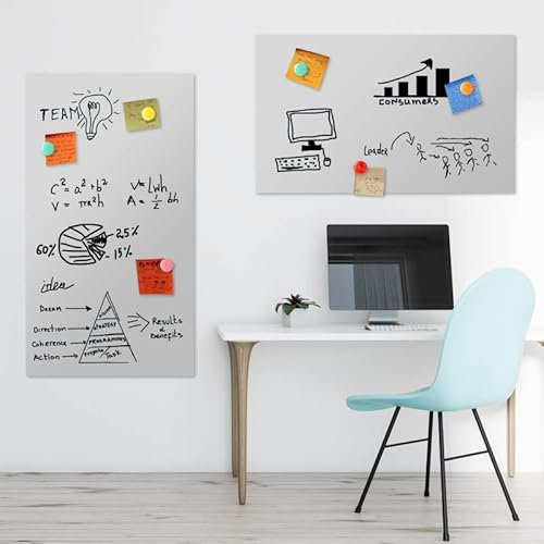 70x60cm Schadstofffreie Magnet Tafel Folie PVC-Frei - 13 Farben Tafel für Kinder - Wandtafel - selbstklebend & magnetisch inkl. Kreidestift (hellgrau)