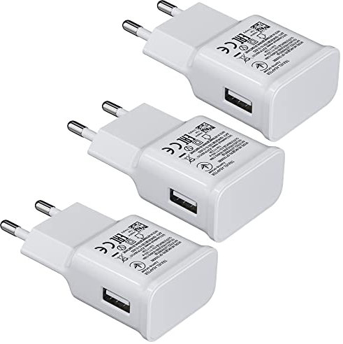 3-Pack Cargador USB 2A Adaptable Enchufe de Carga Rápida Compatible con Samsung Galaxy S20 S10 S6 S7 S8 S9/Edge/Plus/Active, Note 5 8 9 10 para iPhone 11 Pro/X 8/7, Recambio Cargador Rápido Original